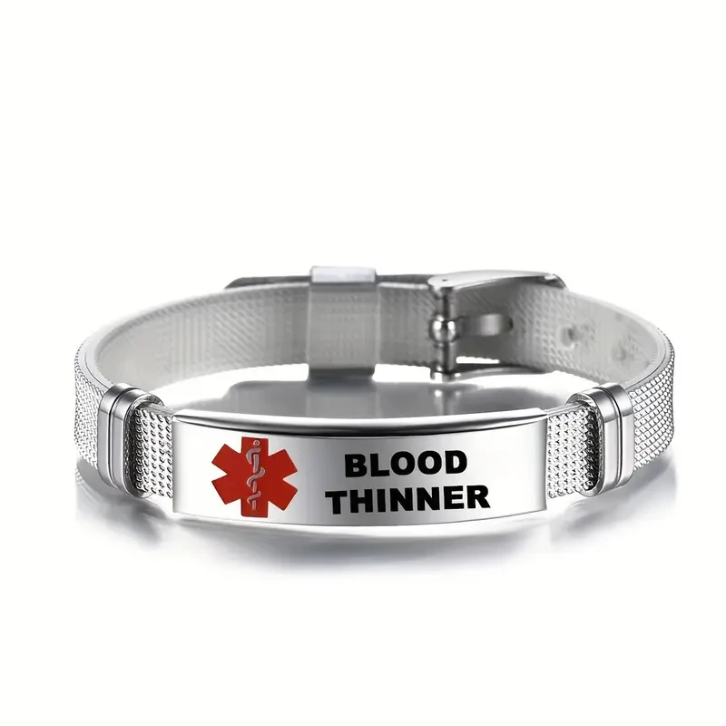 Stainless Steel Snake Cane Bracelet, Red Medical Warning Type 2